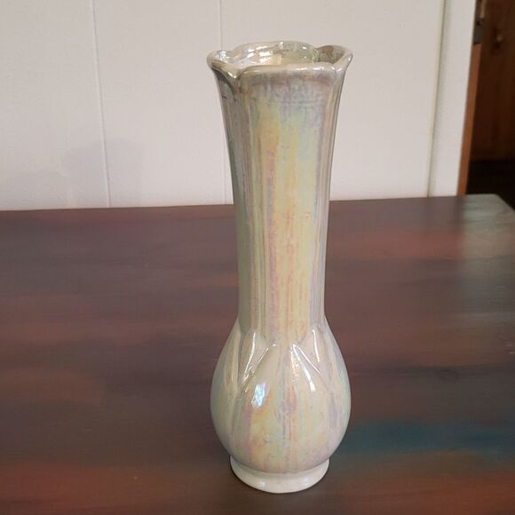 Vintage Iridescent Bud Vase with Floral Design - Picture 3 of 9